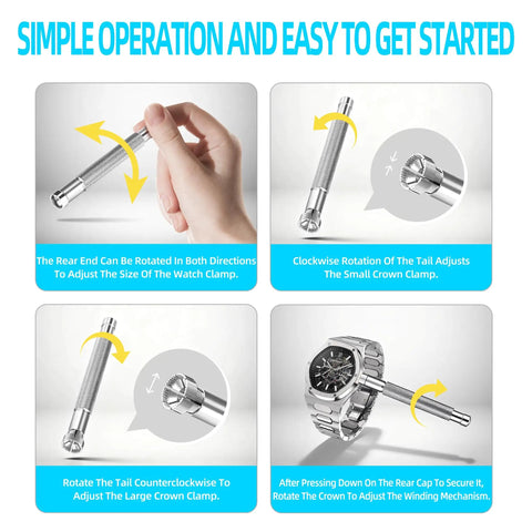 Steps for using 7 Piece Crown Winding Set For Mechanical Watches, Watch Hand Adjustment Tool, Manual Winding And Time Setting Kit.