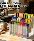 Three Tier Drink Packet Organizer Rack With Twelve Compartments Sugar Packets Holder on kitchen counter