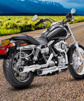 Motorbike on road with Badass Matte Black Stainless Steel Motorcycle License Plate Frame With Heavy Duty Tag Holder For Bike Moped Motorbike Scooter ATV UTV Cool Metal Bracket With Screws Nuts Caps 1 Pack