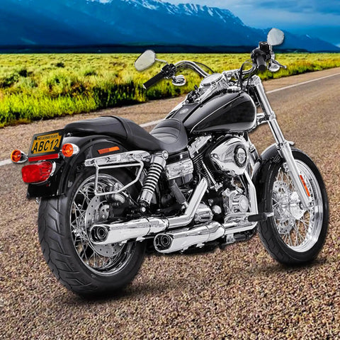 Motorbike on road with Badass Matte Black Stainless Steel Motorcycle License Plate Frame With Heavy Duty Tag Holder For Bike Moped Motorbike Scooter ATV UTV Cool Metal Bracket With Screws Nuts Caps 1 Pack
