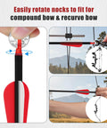 Close-up of 30 Inch Carbon Arrow Set With Removable Tips, 14 Pcs, Spine 500, shown on bow string for compound and recurve bows.