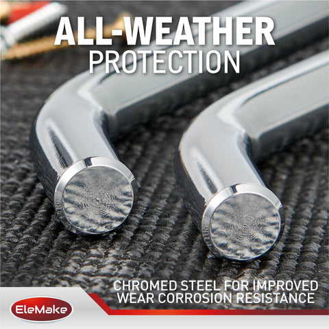 Close-up of chromed steel heavy duty trailer hitch lock showing corrosion-resistant design with polished ends.