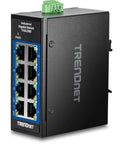 Compact Industrial 8-Port Gigabit DIN-Rail Switch Built For Rough Environments, IP30 Rated, Extreme Temperature Ready, black unit