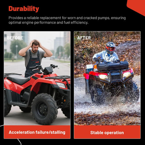 Comparison of Honda ATV before and after installing Honda ATV Fuel Pump Drop In Fit for Rancher 420 and Foreman 500 FourTrax.