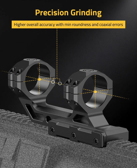 Cantilever 1 Inch Offset Dual Ring Scope Mount For Picatinny Rails with precision grinding detail