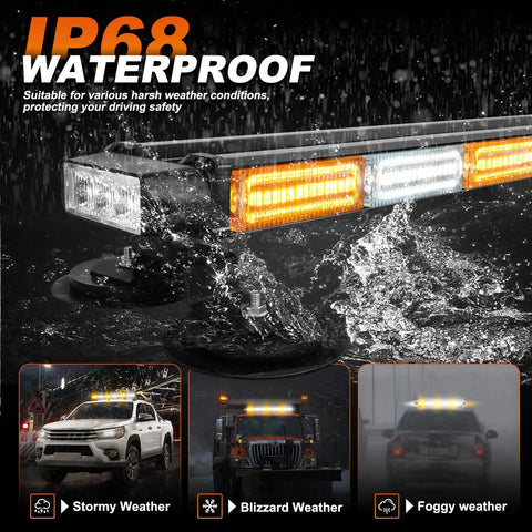 26 Inch 126 LED Rooftop Emergency Strobe Light Bar With Dual Side Flashing Safety Warning Traffic Advisor For Trucks Vehicles Construction Tow Snow Plow Amber White in rain