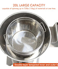 Straight Up Electric Food Dehydrator Spin Dryer Featuring Adjustable Centrifugal Action Up To Eight Hundred Fifty Rpm crafted with a large 20L stainless steel capacity.