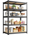 Detachable 5 Tier Storage Shelves For Pantry Kitchen Closet, Adjustable Modular Metal Shelving System With Height Configurable Levels, Easy Setup And Quick Disassembly For Flexible Home Organization, black metal pantry shelf with wood boards