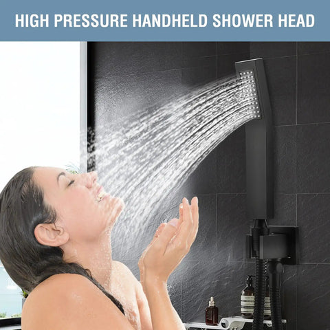 Matte Black Shower System With 12 Inch Rain Head And Handheld Spray Bathroom Shower Fixtures Combo With Brass Valve And Trim Kit