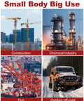 Image showcasing various industries: construction cranes, chemical plant, port with cargo, off-road vehicle in snow.