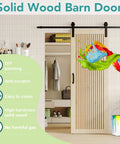 42 Inch By 84 Inch Sliding Barn Door With Wood Slat Design And Hardware Kit Solid Pine Wood installed in a modern pantry.