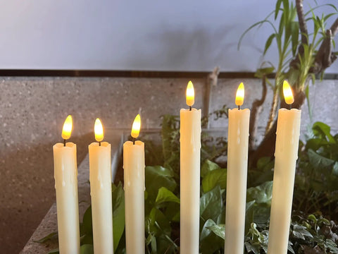 Battery Operated Flameless Taper Candles With Remote And Timer, Realistic 3D Flickering Flame, Ivory Dripless Floating Window Candles