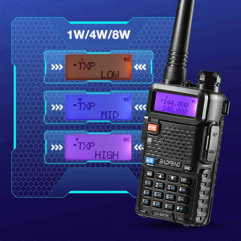 UV 5R 8W Dual Band Two Way Radio with Earpiece 1800mAh Battery and power settings display