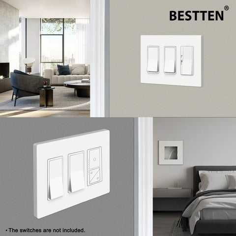 2 Pack 3 Gang Screwless Wall Plate Glossy Off White Decorator Outlet Cover 4.69 In Height By 6.54 In Width installed on a wall