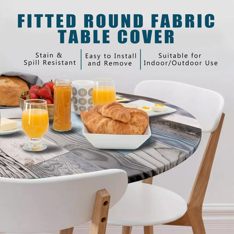 Round Fitted Tablecloth With Elastic Edge For Indoor And Outdoor Use Waterproof Wipeable Table Cover For 36 To 44 Inch Round Tables Farmhouse Style No Fuss Cleanup Dinner Picnic Patio Decor on dining table with breakfast