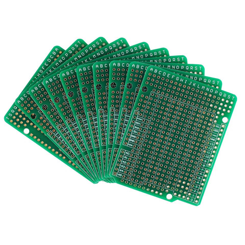 Set of Double Sided FR4 Prototyping Board 2.54mm Pitch 68.6x53.6mm Perfboard for DIY Nerds and Arduino Projects displayed fanned out.