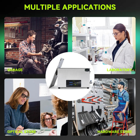 Mntnco 30L Ultrasonic Cleaner With Heating And Deep Clean Mode Touch Control for use in garage, laboratory, optical store, and hardware.