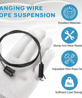 Six Set Ceiling Hanging Wire Cable Kit With 1.6ft Adjustable Suspension in hand, black metal construction, for chandeliers and panels.