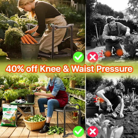 Heavy Duty Garden Kneeler And Seat With Extra Wide 10.2 Inch Kneeling Pad And 1.6 Inch Foam Cushion, Foldable Garden Stool With Two Tool Pouches