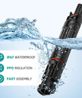 10 Amp 1000 Volt Solar Fuse With Inline Fuse Holder IP67 Waterproof 2 Pack PV Panel String Fuse floating in water splash
