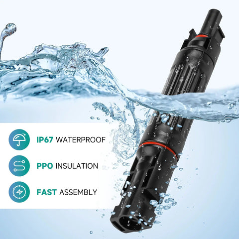 10 Amp 1000 Volt Solar Fuse With Inline Fuse Holder IP67 Waterproof 2 Pack PV Panel String Fuse floating in water splash