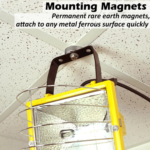 Beefy Neodymium Pot Magnets 2 Pack used for mounting LED light to ceiling, showcasing strong hold and easy installation.