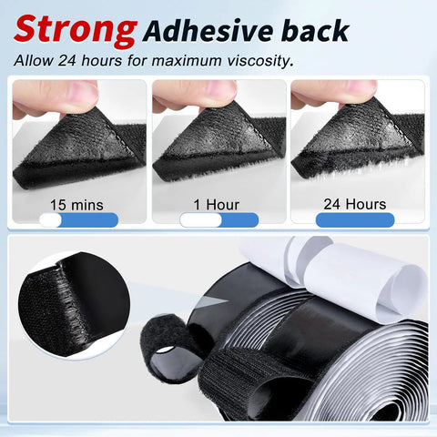 Strong adhesive 2 Inch Wide Hook And Loop Strips with adhesive backing shown over time, close-up of nylon tape rolls