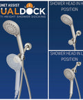 Adjustable Magnetic Dual Dock Handheld Shower Head With 5 Foot Metal Hose And PowerPulse Massage In Brushed Nickel 10 Inch Height Range Secure Magnetic Dock Easy Install No Fuss Setup For Family Bathrooms in varied positions