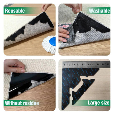 Extra Thick Non Slip Rug Pads 16 Pcs With Reusable Double Sided Carpet Tape For Hardwood Floors And Tiles showing grid adhesive