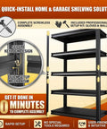 Heavy Duty Steel Storage Shelves With Anti Fall Rails For Maximum Security And Organization, Adjustable Shelves For Garage, Basement, And Pantry, Tight Tolerance Fit, Durable Construction, Easy Assembly For Instant Decluttering. Black 5-tier steel shelving