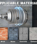Close-up of METOTY 4-inch concrete hole saw with 220mm SDS Plus shank for brick, stone, and concrete drilling