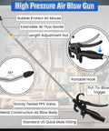 Beefy Workhorse, Heavy Duty High Pressure Air Blow Gun with 27 to 42 Inch Extendable Wand, features list, 1/4 Inch Inlet.