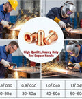 Get A Crazy Good Deal On This 23Pcs Plasma Cutter Torch Consumables Kit With Swirl Ring And Retaining Cup Perfect For Cut55 And Mpcut60 Non-Hf Machines Featuring 1Point1mm Nozzles And Replacement Electrodes, showcasing copper nozzles with sparks in workshop.