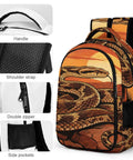 Retro Sunset Western Snake Printed Backpack For Everyday Use Unisex Large Capacity Durable Polyester Travel School Daypack