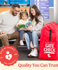 Family with Go To Gate Check Car Seat Travel Bag For Airplane Lightweight Protective Cover For All Baby And Infant Car Seats Airport Essentials For Gate Check AirTag Compatible Red in airport