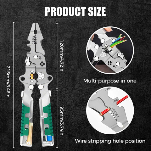 Pro Grade 18 In 1 Folding Wire Stripper Pliers Set With Voltage Detector Crimper Stylus Screwdriver dimensions