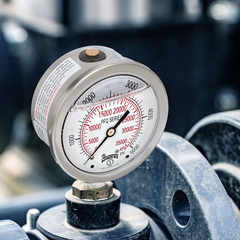 Industrial Pressure Gauge With Two And A Half Inch Dial, A Real Workhorse, Liquid Filled Brass Internals In A Stainless Steel Case