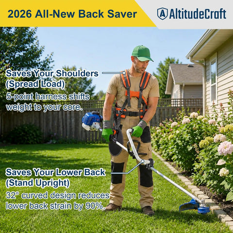 Ergonomic Weed Eater Kit With Long Handle And Cushioned Harness For No Sweat Yard Work Universal Fit for easy landscaping.