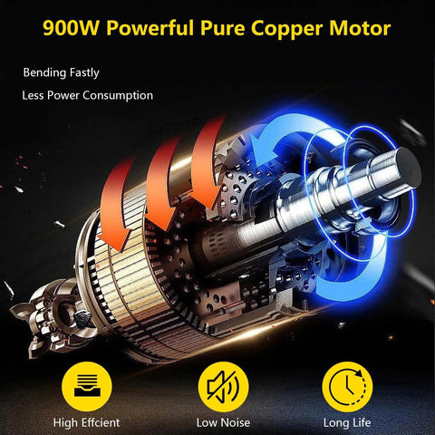 GarveeTech 900W Portable Rebar Bender For Steel And Copper Rods Powers Up To 5/8 Inch In Just Seconds showing powerful pure copper motor design.
