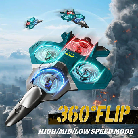 Ultra Fun RC Planes With 3 Batteries For Kids And Adults, foam jet with LED lights performing in the sky with 360° flip.