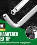 Nine-Piece Metric Allen Wrench Set With Ball End Hex Keys In S2 Steel, chamfered hex tip detail on black and green background