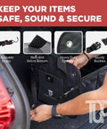 Person using Heavy Duty Trunk Organizer For Cars, SUVs And Trucks With Adjustable Compartments, Collapsible Design, Securing Straps