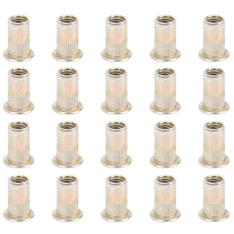 Badass Heavy Duty Zinc Coated Rivet Nut Kit Including One Hundred Assorted Sizes For Quick Automotive Repairs And Tough Metalworking Diy Hardware Projects - assortment of zinc-coated rivet nuts arranged in a grid.