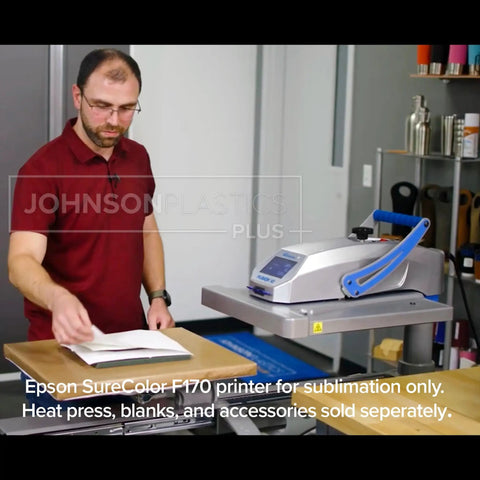 Man using Epson SureColor F170 Dye Sublimation Printer Compact 8.5 By 11 Inch Format Includes Genuine Ink Original OEM Product