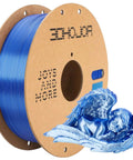 Dope Silk PLA Filament 1.75mm Blue Silver Dual Color Coextrusion For 3D Printers, spool with blue printed sculpture, 1kg