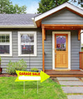 12 Pack Double Sided Neon Arrow Garage Sale Signs With Stakes 17 X 6 Inches High Visibility This Way Plastic Decoration Yellow And Red Great For Yard Sales Flea Markets Or Pop Up Events Easy To See From Afar. neon arrow garage sale sign in front yard