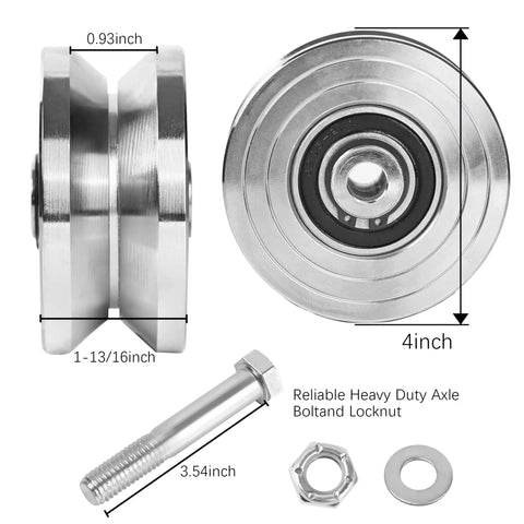 2 Pack 4 Inch V Groove Gate Wheels With Welded Brackets Heavy Duty steel design showing precise dimensions and robust build quality.