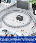 Half Inch Flexible Steel Electrical Conduit Kit With Five Couplings Three Elbows And Ten Straps 50 Foot Length For DIY Wiring Projects Rugged Indoor Outdoor Home Improvement displayed on a workbench