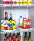 Lazy Susan Turntable Organizer 10 Inch 360 Degree Rotating Tray in fridge with drinks and dairy products