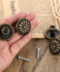 Eight Pack Antique Brass Drawer Knobs For Cabinets And Dressers, Vintage Solid Round Cabinet Knobs, Single Hole Hardware For Refinished Furniture, 1.18 Inch Diameter, Timeless Retro Charm shown with screws